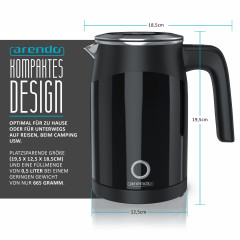 Arendo Arendo Wasserkocher, 0,5 l, 1100 W, Edelstahl Reisewasserkocher Mini, Temperatureinstellung, Single, Energiesparend: ideal fur die Erhitzung kleiner Wassermengen  Чайник Arendo, 0,5 л, 1100 Вт, дорожный мини-чайник из нержавеющей стали, регулировка
