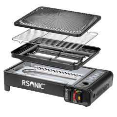 Mianova Mianova Gaskocher Campingkocher Tischgrill Gas Grillplatte im Koffer, 4 Spiesse + Rost Platte Outdoor BBQ Barbecue Tisch Grill Camping Herd Kocher Notfall Campingherd Notfallkocher  Газовая плита Mianova, походная плита, настольный гриль, газовая 