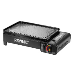 Mianova Mianova Gaskocher Campingkocher Tischgrill + Grillplatte + 4 Spiesse, Gaskocher im Koffer fur Gaskartuschen Gasflaschen- Outdoor BBQ Barbecue Grill Gas Camping Kocher Herd Grillrost Schwarz  Газовая плита Mianova Кемпинговая плита Настольный гриль