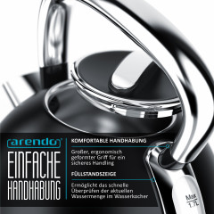 Arendo Arendo Wasserkocher, 1,7 l, 2200 W, Edelstahl Retrostyle Vintage, LED Temperaturanzeige, schwarz matt  Чайник Arendo, 1,7 л, 2200 Вт, нержавеющая сталь, винтажный стиль ретро, ??светодиодный индикатор температуры, матовый черный