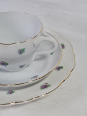 Чайное трио винтажное Meissen с фиолетовыми цветочками, фарфор, Германия, 1960-70гг.