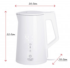 JUNG JUNG Wasserkocher ADLER AD1345W Wasserkocher mit Temperatureinstellung Digital kettle, 1.7 l, 2200 W, LED Touch Display Digital, 2200W, Edelstahl Kocher Cool Touch Kettle  Чайник JUNG Чайник ADLER AD1345W с регулировкой температуры Цифровой чайник, 1