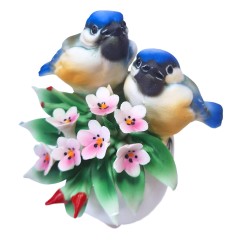 Статуэтка винтажная миниатюрная Capodimonte "Две птички на цветах", фарфор, 9 см, Италия, 1960-70гг.