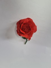 Статуэтка винтажная большая Capodimonte "Алая роза с листочками и бутоном", фарфор, 10 х 20 см, Италия, 1960-70гг.