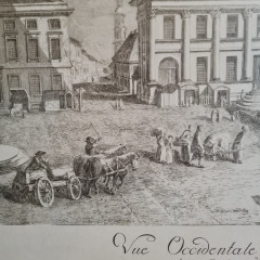 Картина винтажная &quot;Вид на Отель де Виль&quot;, в раме, графика, 90,5 x 66 см, Германия, 1960-70гг.