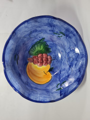 Фруктовница винтажная большая Pintado A Mano Spain, синяя с фруктовым декором, 28 x 18 см, Испания, 1970-80гг.