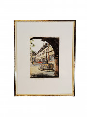 Картина винтажная &quot;Офорт Кобленц&quot;, цвет.графика, под стеклом, в раме, 32 х 26 см, Германия, 1980-90гг.