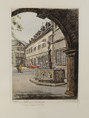 Картина винтажная &quot;Офорт Кобленц&quot;, цвет.графика, под стеклом, в раме, 32 х 26 см, Германия, 1980-90гг.