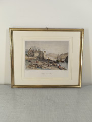 Картина винтажная W.L.Leitch &quot;Боппарт на Рейне (литография 19 века)&quot;, графика, паспарту, в раме, 31.5 х 26 см, Германия, 1980-90гг.