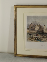 Картина винтажная W.L.Leitch &quot;Боппарт на Рейне (литография 19 века)&quot;, графика, паспарту, в раме, 31.5 х 26 см, Германия, 1980-90гг.