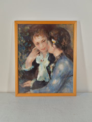 Картина/постер винтажная Огюст Ренуар &quot;Confidences (1878)&quot;, в раме, 32 х 26 см, Германия, 1980-90гг.