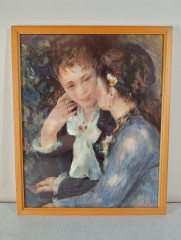 Картина/постер винтажная Огюст Ренуар &quot;Confidences (1878)&quot;, в раме, 32 х 26 см, Германия, 1980-90гг.