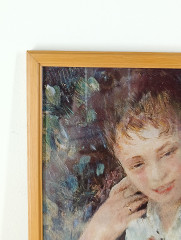 Картина/постер винтажная Огюст Ренуар &quot;Confidences (1878)&quot;, в раме, 32 х 26 см, Германия, 1980-90гг.