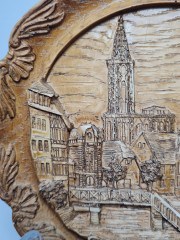 Деревянное панно, резная объемная картина &quot;Страсбург&quot;, 14 x 1,5 см, Германия, 1950-60гг.