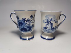 Delft Делфтский фарфор Коллекционные винтажные кружки &quot;Мельница и цветы&quot;, Голландия 1960г., 2 штуки