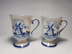 Delft Делфтский фарфор Коллекционные винтажные кружки &quot;Мельница и цветы&quot;, Голландия 1960г., 2 штуки