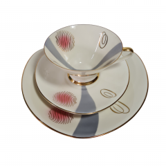 Чайное трио винтажное Weissen Stadt / DRW Bavaria с абстрактным декором, фарфор, Германия, 1970-80гг.