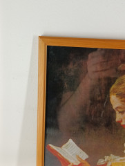 Картина/постер винтажная Жан Оноре Фрагонар &quot;Молодая читательница (1769)&quot;, в раме, 32 х 26 см, Германия, 1980-90гг.