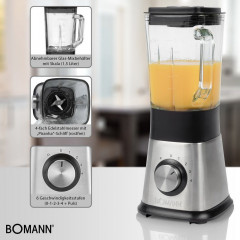 BOMANN BOMANN Standmixer 1,5 Liter Universalmixer UM 1374 CB Blender, 650 W, fur Frucht- und Fitnessdrinks, Milchshakes, Cocktails, Suppen  Миксер BOMANN универсальный миксер UM 1374 CB, 1,5 л, 650 Вт, для фруктовых и фитнес-напитков, молочных коктейлей, 