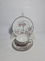 Чайное трио винтажное с традиционным японским декором &quot;Сакура&quot;, фарфор, Япония, 1970-80гг.