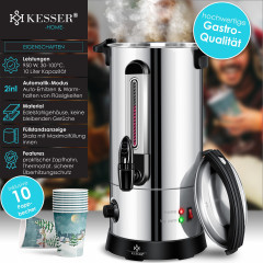 KESSER KESSER Heisswasserspender, Gluhweinkessel 10L Edelstahl Inkl. 10x Becher Gluhweinkocher kupfer Диспенсер для горячей воды KESSER, чайник для глинтвейна, 10 л, нержавеющая сталь, включая 10 чашек для глинтвейна