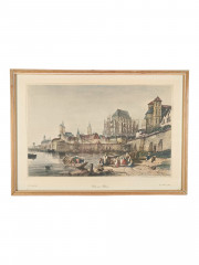 Картина винтажная W.L.Leitch &quot;Кёлн на Рейне (литография 19 века)&quot;, графика, паспарту, в раме, 38 х 27 см, Германия, 1980-90гг.