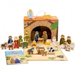 yoamo Spielkrippe Spielkoffer fur Kinder mit Holzfiguren mit Weihnachts-Geschichte Детский вертеп с деревянными фигурками и рождественской сказкой