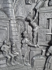 Панно-барельеф винтажное &quot;Рыночная площадь XIX века&quot;, литье, олово, ручная работа , 31.5 х 29.5 см, Германия, 1960-70гг.