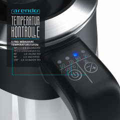 Arendo Arendo Wasserkocher, 0,5 l, 1100 W, Edelstahl Reisewasserkocher Mini, Temperatureinstellung, Single, Doppelwandig | Warmhaltefunktion | mit Akustischem Signal  Чайник Arendo, 0,5 л, 1100 Вт, мини-дорожный чайник из нержавеющей стали, регулировка те