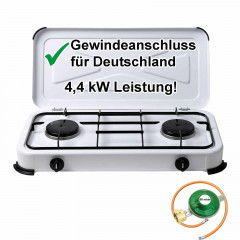 BlueCraft BlueCraft Gaskocher, (inkl. Gasschlauch und Gasregler), Campingkocher 2-flammig, Gasherd 50 mbar  Газовая плита BlueCraft (включая газовый шланг и газовый регулятор), походная плита 2 пламени, газовая плита 50 мбар