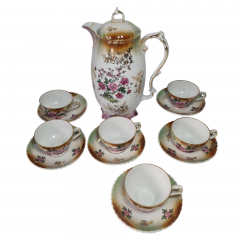 Сервиз кофейный винтажный Im Stil Limoges на 6 персон, чайник и кофейные пары (6 шт.), фарфор, Германия, 1960-70гг.