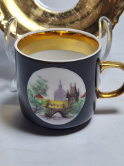 Кофейная пара винтажная Prama &quot;Вид на Эринер&quot;, черный / золото, фарфор, Германия, 1970-80гг.