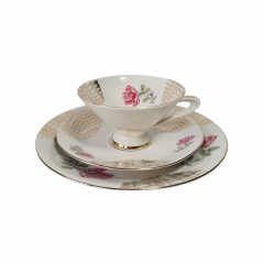 Чайное трио винтажное Im Stil Winterlingс цветочным декором и золотистым орнаментом, фарфор, Германия, 1970-80гг.