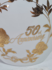 Ваза винтажная Fine China, Norcrest &quot;50 летний юбилей&quot; с золотистым декором, костяной фарфор, 11 х 10 см, Япония, 1970-80гг.