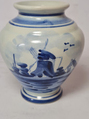 Delft Holland Ваза &quot;Мельница&quot;, дельфтский фарфор, 10,5 x 8 см, Голландия, 1960-70гг.