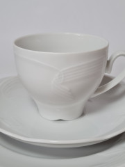 Кофейное трио винтажное Schumann, белый фарфор с фактурным узором, Германия, 1960-70гг.