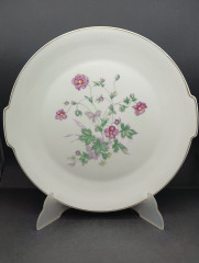 Блюдо винтажное H&amp;G Selb / Heinrich Bavaria с ручками, розовые цветы, фарфор, 29 см, Германия, 1960-70гг.