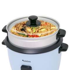 TurboTronic by Z-Line TurboTronic by Z-Line Reiskocher 1 Liter mit Dampfgareinsatz aus Edelstahl PLASTIKFREI, 400 W, mini Design Dampfgarer kleiner Reistopf Milchreis Cooker blau Рисоварка TurboTronic от Z-Line 1 литр с пароваркой из нержавеющей стали БЕЗ