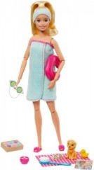 Mattel Barbie Wellness Spa Puppe und Spielset mit Hundchen und 9 Zubehorteilen Кукла Barbie Wellness Spa и игровой набор со щенком и 9 аксессуарами