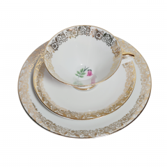 Чайное трио винтажное Im Stil Winterling Bavaria с колокольчиками и золотым узором. фарфор, Германия, 1960-70гг.