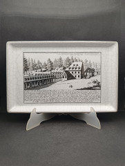 Поднос винтажный Karlsruhe &quot;Проспект Лангетштайнбахера в 1725 году&quot;, майолика, кракелюр / чб декор, керамика, 30 х 19 см, Германия, 1970-80гг.