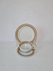 Чайное трио винтажное Weisswasser с коричневым орнаментом и позолотой, Германия, 1960-70гг.