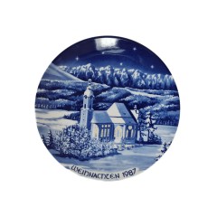 Тарелка декоративная винтажная Bavaria &quot;Рождество в Германии&quot;, кобальт, фарфор, 19,5 см, Германия, 1987 год.