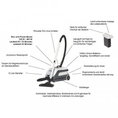 Nilfisk Nilfisk Akku-Bodenstaubsauger VP600 BATTERY m. 2 Batterien, Akku Staubsauger, kabellos, 8 Liter Staubbeutel, bis zu 60 min Arbeitszeit, Batterie, Sauger, sehr niedriger Gerauschpegel, Kurze Ladezeiten, hohe Saugleistung, fur Buro Hotel Schule, gra