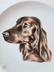 Декоративная тарелка AK Kaiser, белый фарфор с изображением собаки в коричневых тонах, 19,5 x 2,5 см, Германия, 1960-70гг.