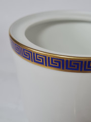 Молочник и сахарница винтажные PMR Jager & Co Bavaria, белый фарфор с золотисто-голубым узором, 11 x 8,5 см / 15 см / 20,5 см, Германия, 1960-70гг.