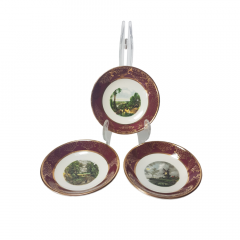Royal Falcon Декоративные тарелки с позолотой по бордовому краю "Пейзажи", 3 шт х 10,5см, Англия