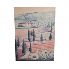 Картина винтажная Aler Corane &quot;Пейзаж с домиком и цветами&quot;, 77 x 57 см, Германия, 1960-1970гг.