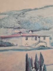 Картина винтажная Aler Corane &quot;Пейзаж с домиком и цветами&quot;, 77 x 57 см, Германия, 1960-1970гг.