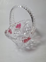 Anna Hutte Хрустальная корзина с красным узором в виде цветов, 15см x 16см, Германия, 1970-80гг.